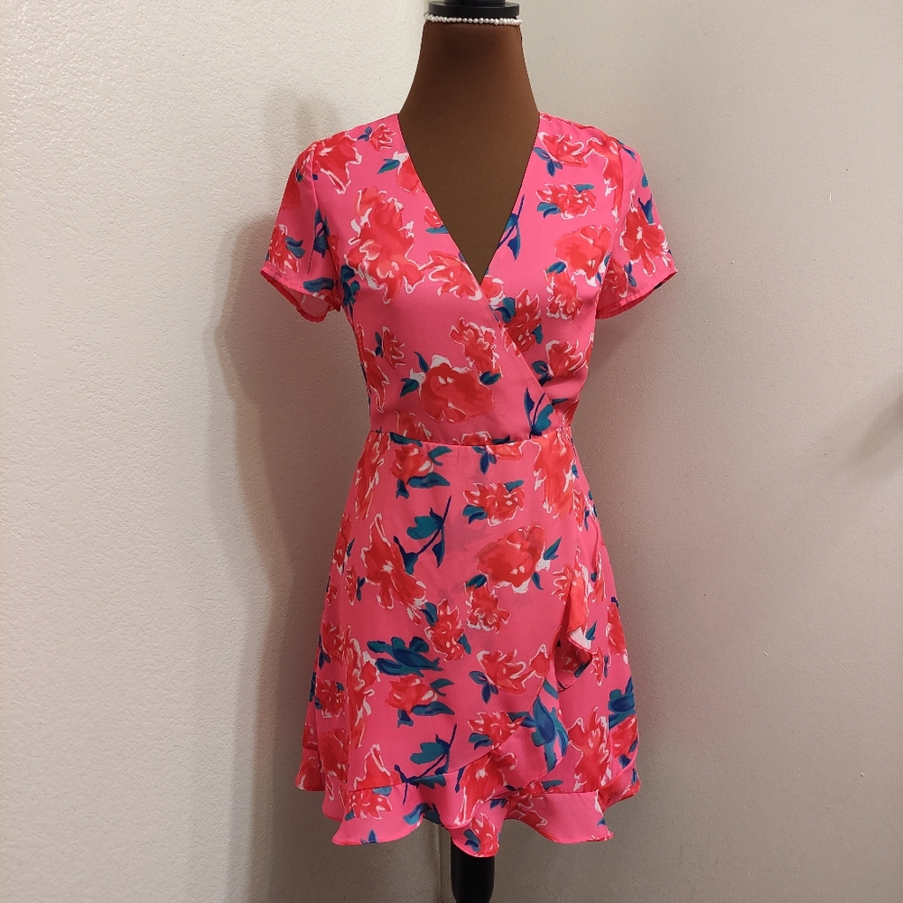 Pink Lily Women's Pink Floral Dress, sz Small